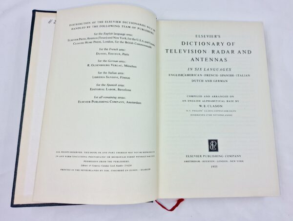 ELSEVIER'S DICTIONARY OF TELEVISION RADAR AND ANTENNAS 1955