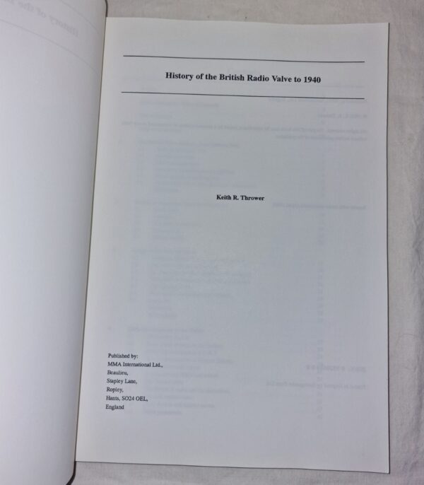 History Of The British Radio Valve TO 1940
