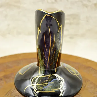 Carafe Sarreguemines France Noir Vernie Décor Feuille D'or Peint à La Main