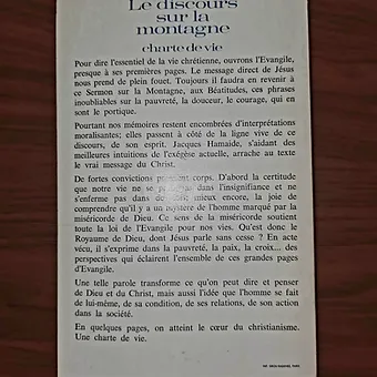 Le Discours Sur La Montagne, Charte De Vie - HAMAIDE JACQUES – 1973