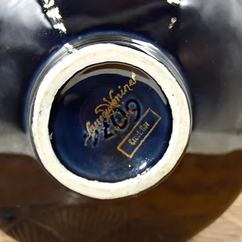 Carafe Sarreguemines France Noir Vernie Décor Feuille D'or Peint à La Main