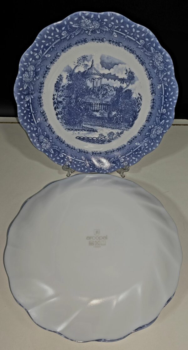 Lot 8 assiettes Arcopal 25 cm. Décor jardin gloriette.