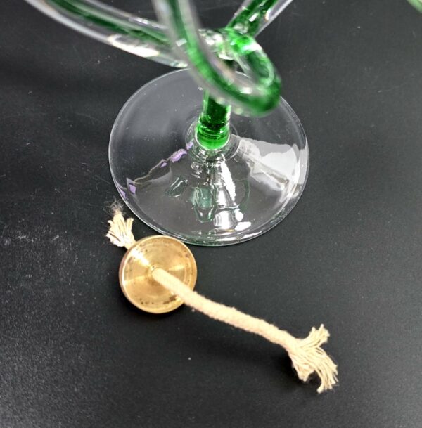 Lampe à Huile Design type Krosno - Verre Soufflé Vert Moucheté - Vintage