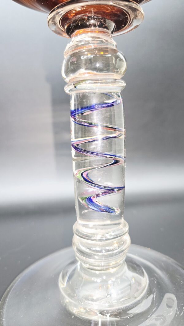 Lampe à Huile en Verre Soufflé Murano Ambre et Pied Torsadé Multicolore - 1970s