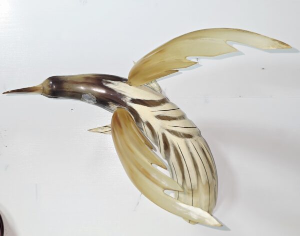 Oiseau corne de buffle + de 36cm étiquette d'origine Exposition paris 1937